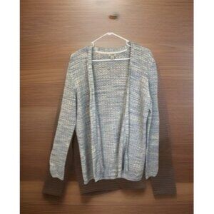 L. L. Bean Blue White Pointelle Drape Knit Cardigan Long Sleeves Cotton XL